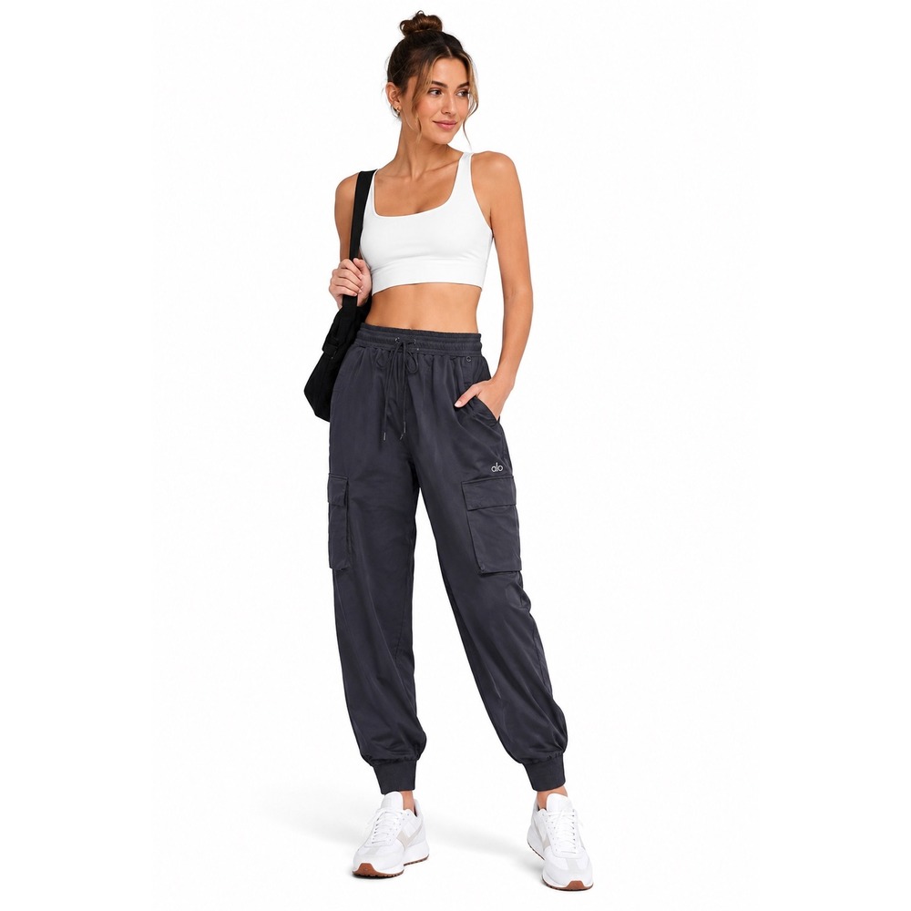 Alo Yoga It Girl Cargo Jogger Pants Black Size Small Woven Utility High Rise